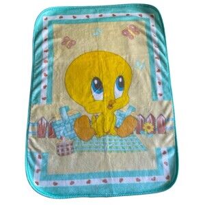 Vintage Baby Looney Tunes Plush Crib Infant Blanket Tweety Bird  2001